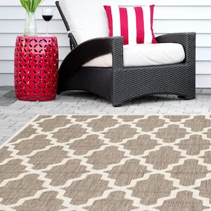 Gina Moroccan Trellis Taupe 4 ft. x 6 ft. Indoor/Outdoor Patio Area Rug