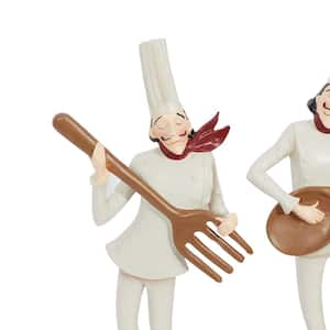 White Polystone Chef Sculpture with Musical Instruments (Set of 3)