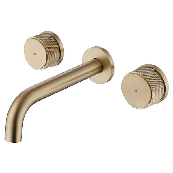 BWE Two-Handle Wall Mounted Bathroom Faucet in Brushed Gold
