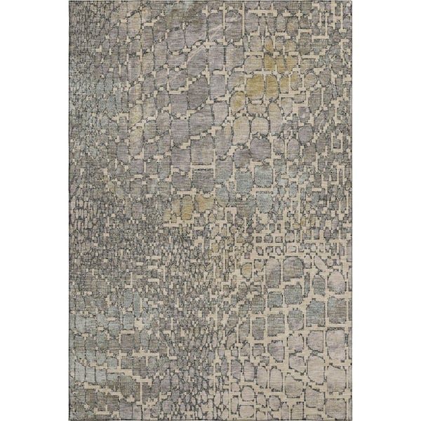 Mayfield Premium Machine Washable Abstract AMF988 Putty 8 ft. x 10 ft. Area Rug
