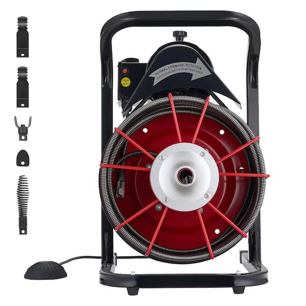 Drain Cleaner Machine w/ Manual Feed 75 ft. x 1/2 in. Sewer Snake Auger, 4 Cutters and Air Foot Switch for 2-6 in. Pipes