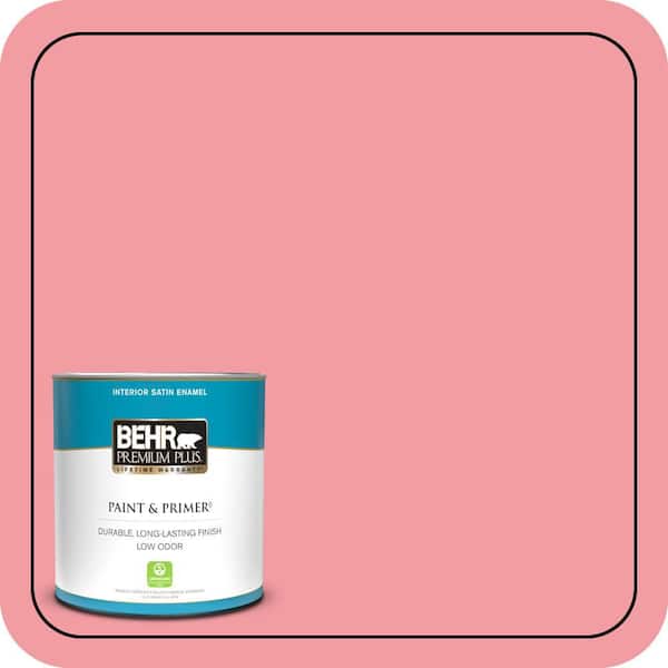 BEHR PREMIUM PLUS 1 qt. #140B-4 Island Coral Satin Enamel Low Odor Interior Paint & Primer