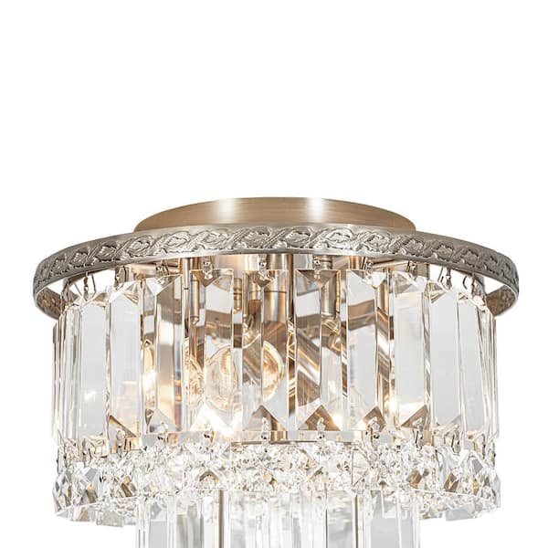 HUOKU Crystal 3-Light 9.8 in. W Antique Nickel Tiered Crystal Semi
