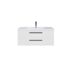 Surf 36 in. Single Sink Floating White Bath Vanity with White Acrylic Top (Assembled)