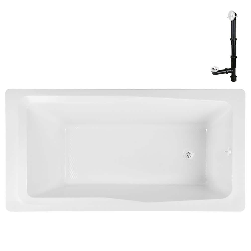 66'' White Acrylic Rectangular Drop-In Soaking Bathtub