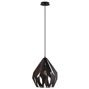 Carlton 1 12.25 in. W x 72 in. H 1-Light Black and Copper Pendant Light with Metal Shade