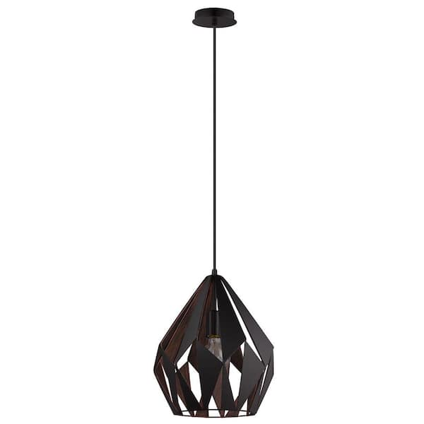 Eglo Carlton 1 12.25 in. W x 72 in. H 1-Light Black and Copper Pendant Light with Metal Shade