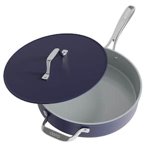 4.4 qt. Ceramic Nonstick Sauté Pan with Helper Handle and Lid, Dishwasher Safe, Oven Safe, in Dark Blue