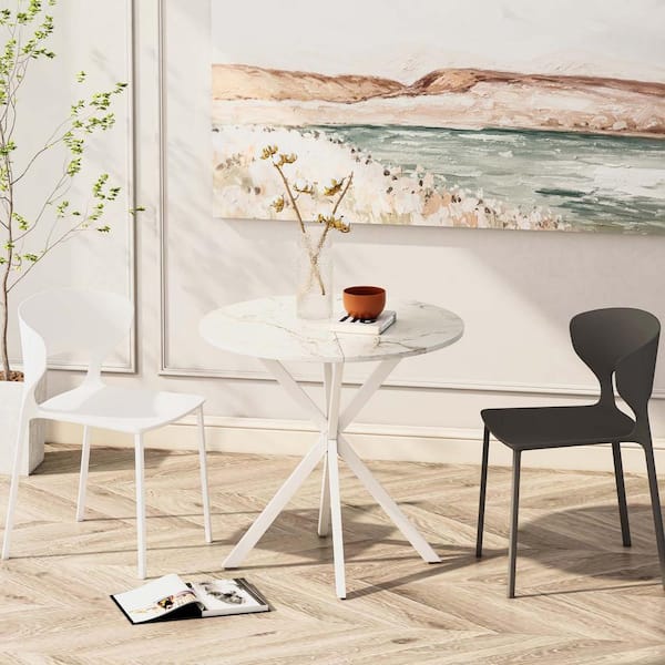 wetiny White Marble Wood 31.5 in. Cross Legs Dining Table (Seats-2)