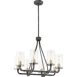 8-Light Iron Black Chandelier with Clear Glass Shade