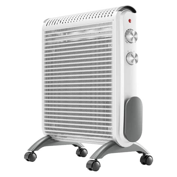 1500W White Indoor Electric Mica Panel Convection Heater w Thermostat, Quiet, Safety, Portable for Bedroom Office Garage