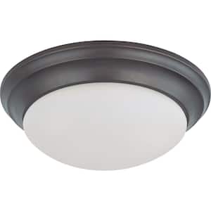 2-Light Mahogany Bronze Flush Mount Twist and Lock with Frosted White Glass
