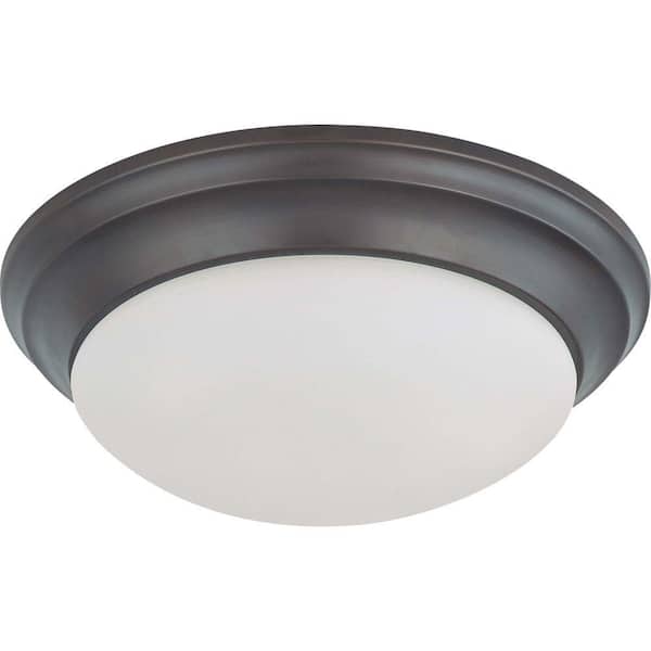 SATCO 2-Light Mahogany Bronze Flush Mount Twist and Lock with Frosted White Glass