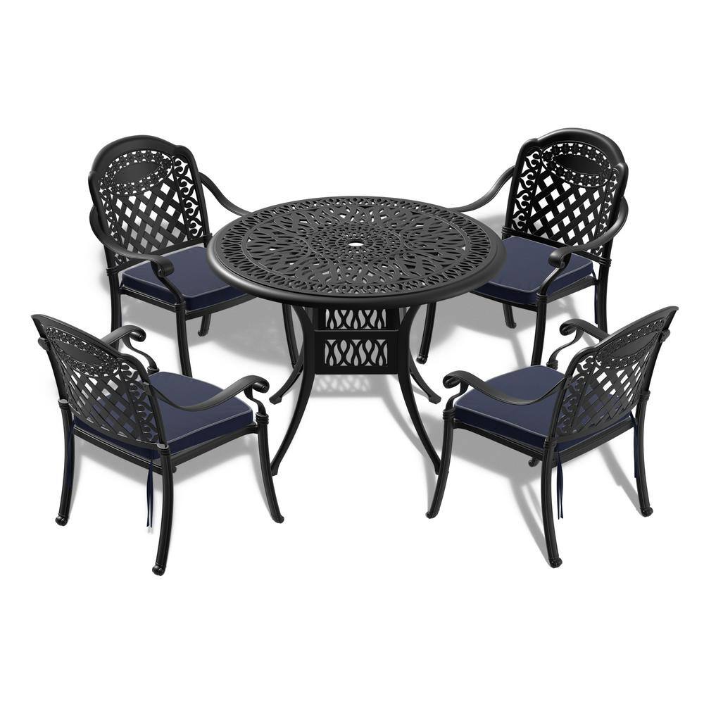 5-Piece Cast Aluminum Outdoor Dining Set with Stackable Dining Chairs, Roun