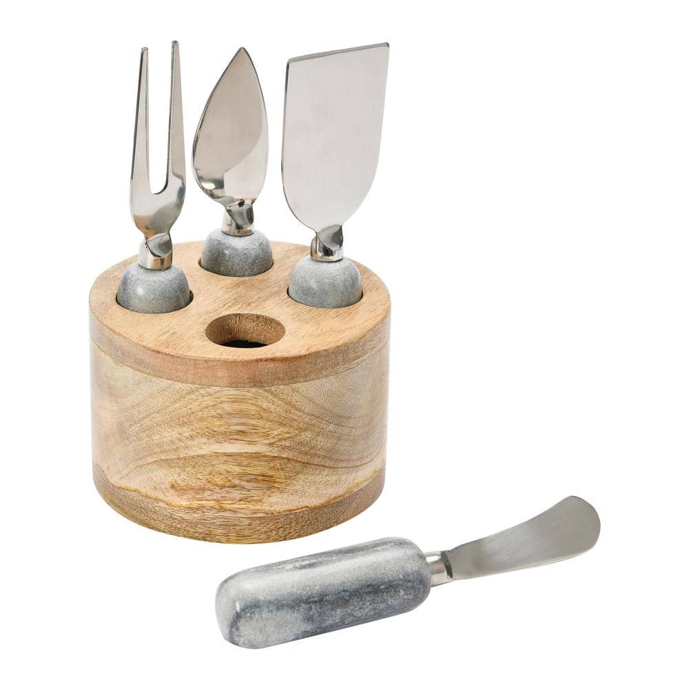 Creative Co-Op DF4998 Mango Wood Stand w/Cheese Spreaders