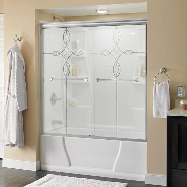 Delta Mandara 60 in. x 58-1/8 in. Semi-Frameless Traditional Sliding Bathtub Door in Chrome with Tranquility Glass