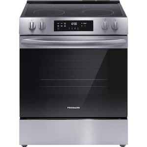 30 in. 5-Burner Element Slide-In Front Control Electric Range with Steam Clean in Stainless Steel