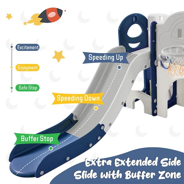 9in1 Blue Gray Freestanding Kids Slide Playset with Slide