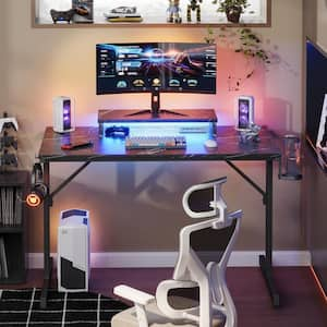 42 in. Black Marble LED Gaming Desk with Monitor Stand and Cup Holder