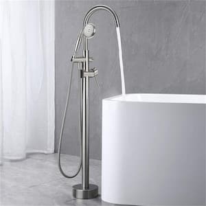 Single-Handle Floor Mounted Tub Filler Trim Claw Foot Freestanding Tub Faucet with Hand Shower in Brushed Nickel