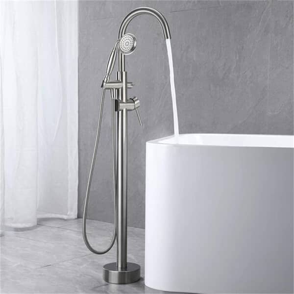 Single-Handle Floor Mounted Tub Filler Trim Claw Foot Freestanding Tub Faucet with Hand Shower in Brushed Nickel