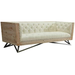 Regis 88 in. Cream Fabric 3-Seater Chesterfield Sofa with Pine Frame
