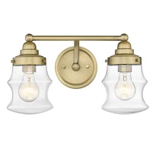 Keal 16 in. 2-Light Antique Brass Vanity Light with Clear Glass