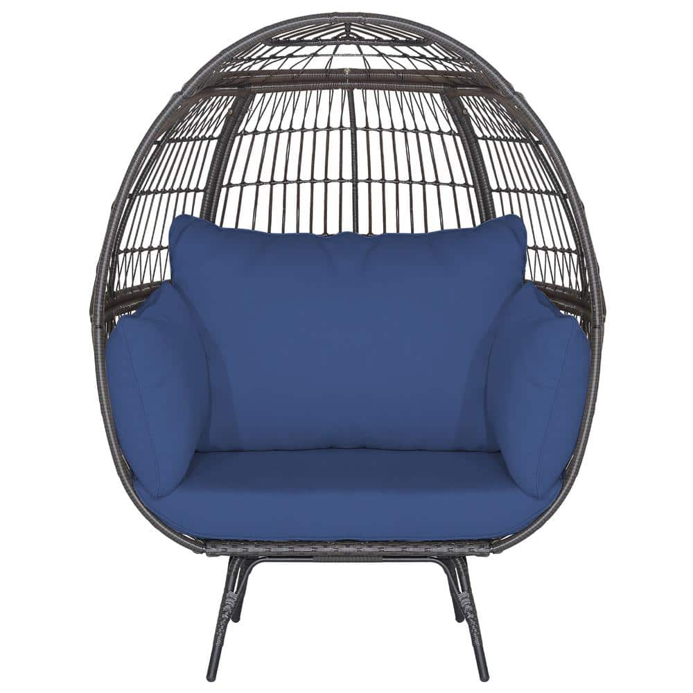 Wicker Outdoor Chaise Lounge Oversized Patio PE Rattan Egg with 4 Navy Cushions price history on PriceWatchPro