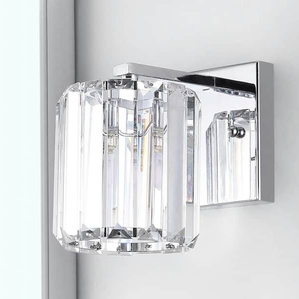 JONATHAN Y Coco Prism Vintage 4.75 in. 1-Light Chrome Metal/Glass Classic Glam LED Vanity Light