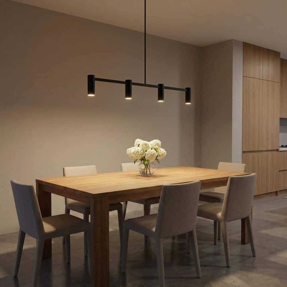 Zentro 48 in. W x 7 in. H 4-Light Midnight Black Linear Chandelier with Metal Shades, Bulbs Included price history on PriceWatchPro