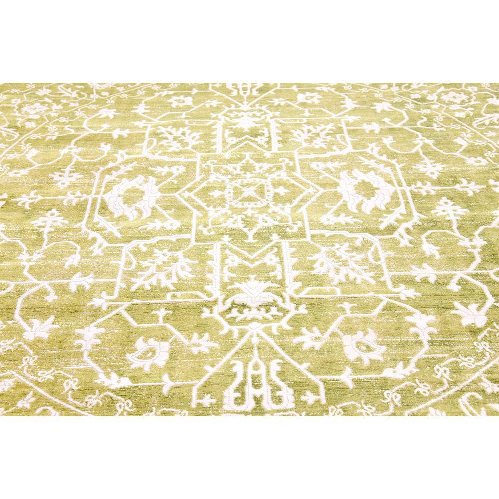 Round Light Green Abstract Synthetic Easy Care Rug