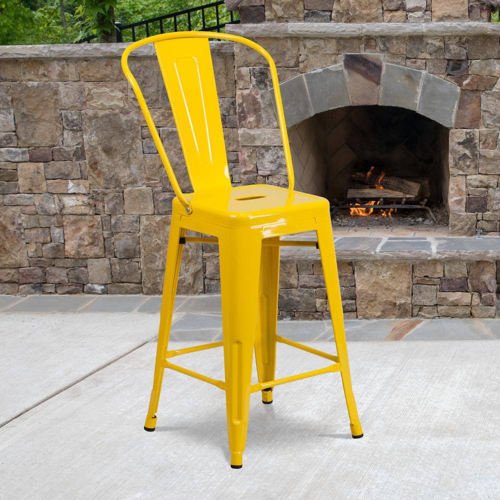 Yellow Metal Slat Back Dining Chair with 24" Seat Height