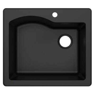 Quarza Drop-in/Undermount Granite Composite 25 in. 1-Hole Single Bowl Kitchen Sink in Black