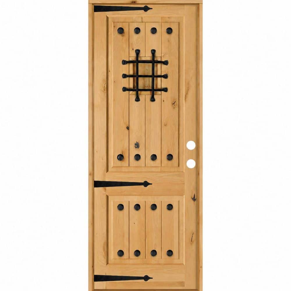 42 in. x 96 in. Mediterranean Knotty Alder Square Top Left-Hand/Inswing BEHR Cedar Stain Single Wood Prehung Front Door price history on PriceWatchPro