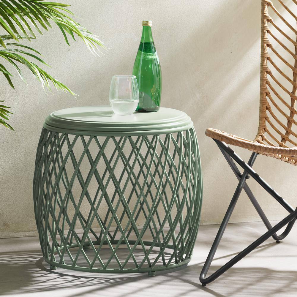Matte Green 19 Inch Lattice Iron Outdoor Side Table