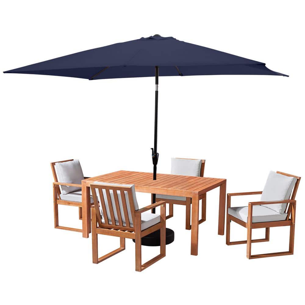 6 Piece Set, Weston Wood Outdoor Dining Table Set with 4 Cushioned Chairs, 