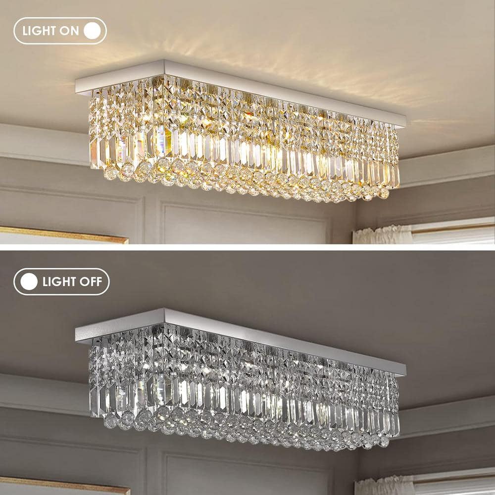 40'' Chrome Crystal Geometric Flush Mount Chandelier