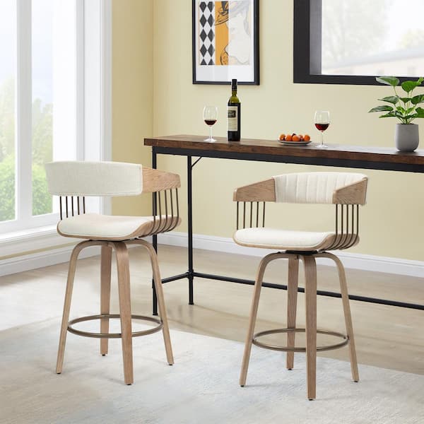 Berke Beige Upholstered Fabric Counter Stool