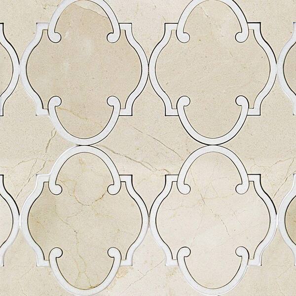 Ivy Hill Tile Steppe Casablanca Crema Marfil with Thassos 12 in. x 14 in. x 8 mm Polished Marble Waterjet Mosaic Tile