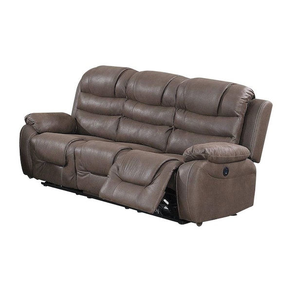 SIMPLE RELAX 84 in. Dark Coffee Faux Leather 3-Seater Power Motion Sofa with Reclining