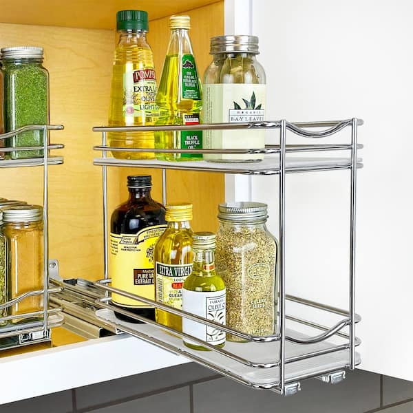  DINDON Pull Out Spice Rack Cabinet Organizer, (8 W x 21.9 D x  25.2 H) Multi-Use Soild Wood Pull Out Cabinet Organizer Slide Out Shelf  Sliding Base Cabinet Storage Organization 