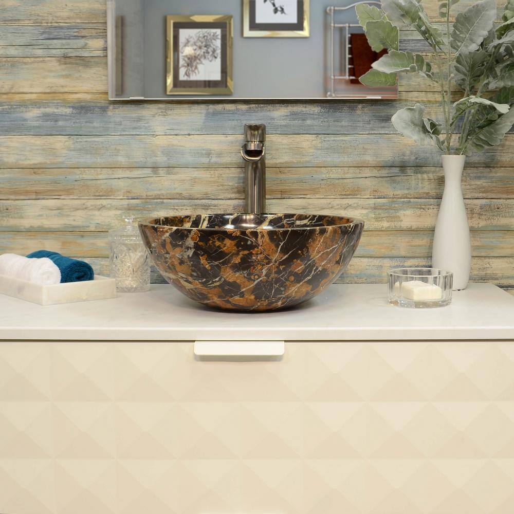 Gold and Black Marble Round Vessel Sink