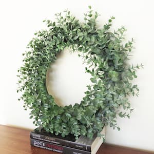 16 in. Frosted Green Artificial Full Eucalyptus Leaf Foliage Greenery Wreath