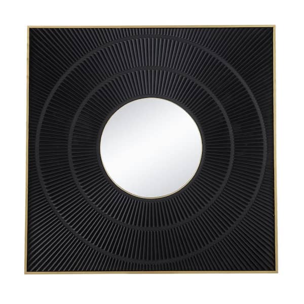 Unbranded Decor Golden Black 39.4 in W x 39.4 in. H Square Wood Framed Mirror