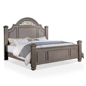 Stablewatch Gray Wood Frame Queen Panel Bed with Floral Design in Headboard