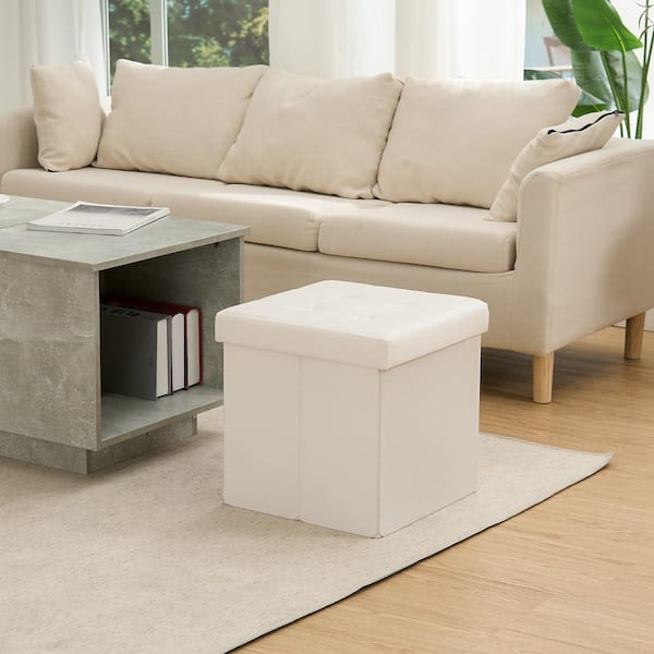 Lusimo 15 in. W Beige Velvet Storage Ottoman with Storage Space