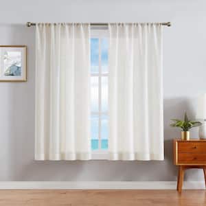 Erasmus Taupe Faux Linen 38 in. W x 63 in. L Rod Pocket Sheer Window Curtains (2-Panels)