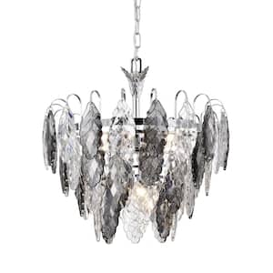 Lydia 6-Light Chrome Tiered Chandelier with Hanging Clear and Grey Leaf Crystals