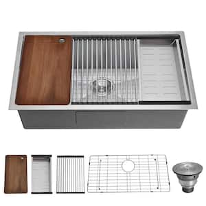 32.9 in. Undermount Single Bowl Stainless Steel Kitchen Sink with Accessories