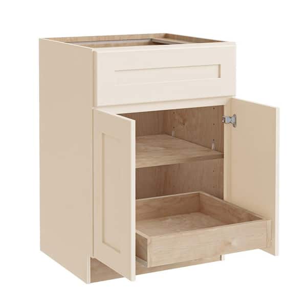 Newport 27 in. W x 24 in. D x 34.5 in. H Assembled Plywood Base Kitchen Cabinet in Blended Cream with 1ROT Soft Close